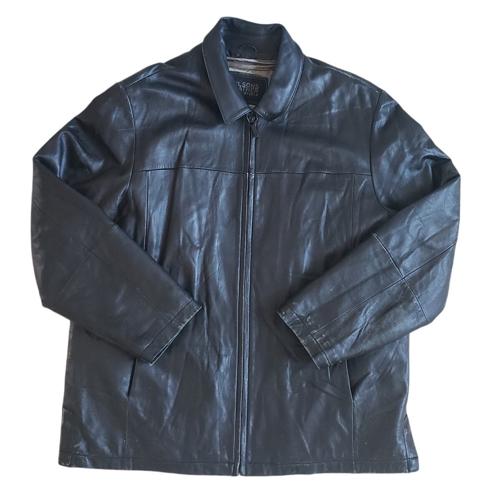 Wilsons Jacket Leather Pelle Studio Mens XL Black Thinsulate Insulated Zip Up